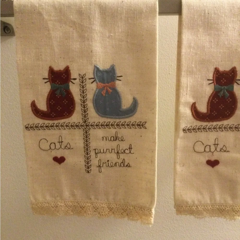 NWOT Cats Make Purrfect Friends Linen Hand Towels